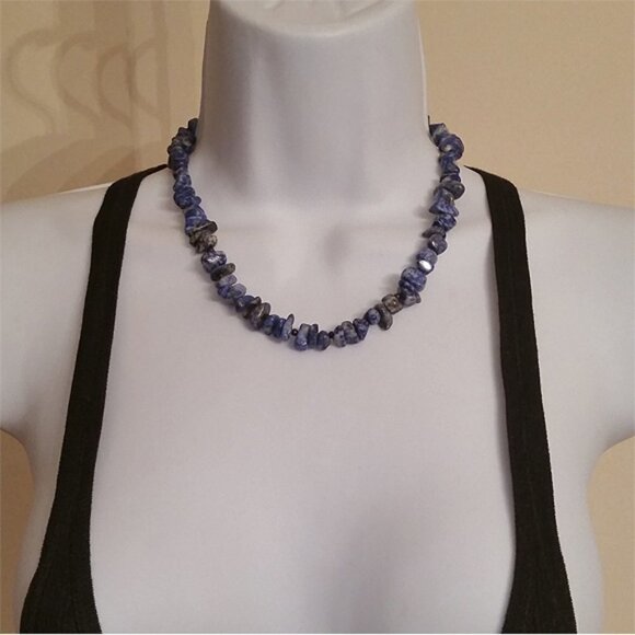 Vintage Artisan Single Strand Lapis Beads Necklace Sterling Silver 925 Boho - Picture 2 of 3